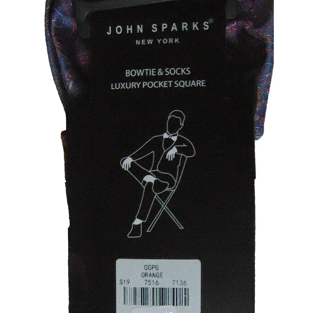 Socks Bow Tie Pocket Square Set Men's Size 10 - 13 Orange Multi John Sparks NWT